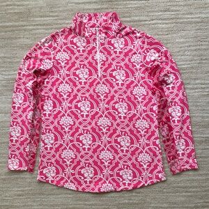 IBKÜL Pink Print 1/4 ZIP Polo Long Sleeve Mock Neck Top Size Medium